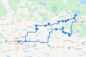 Route suggestion for a road trip from Edmonton