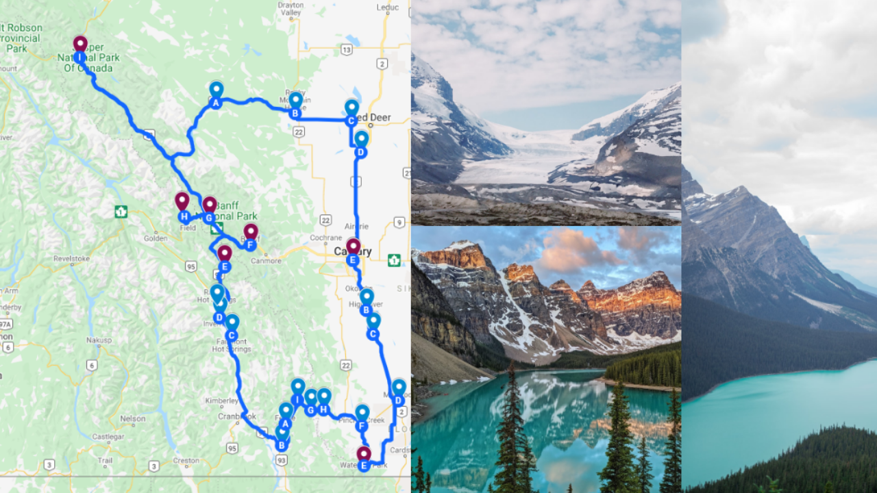 Calgary To Banff Map Canadian Rocky Mountain National Parks Road Trip Itinerary: Calgary -  Waterton Lakes - Kootenay - Banff - Yoho - Jasper | To Do Canada