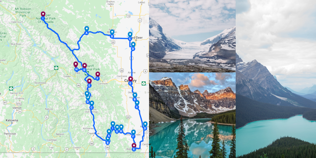 Banff Road Map - Canadian Rocky Mountain National Parks Road Trip Calgary Waterton Lakes Kootenay Banff Yoho Jasper 1