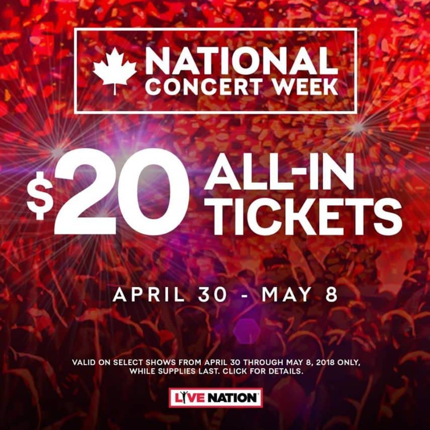 Live Nation offre des billets à 20$ dans plus de 150 concerts au Canada en  2018 pour célébrer le National Concert Week - 99scenes