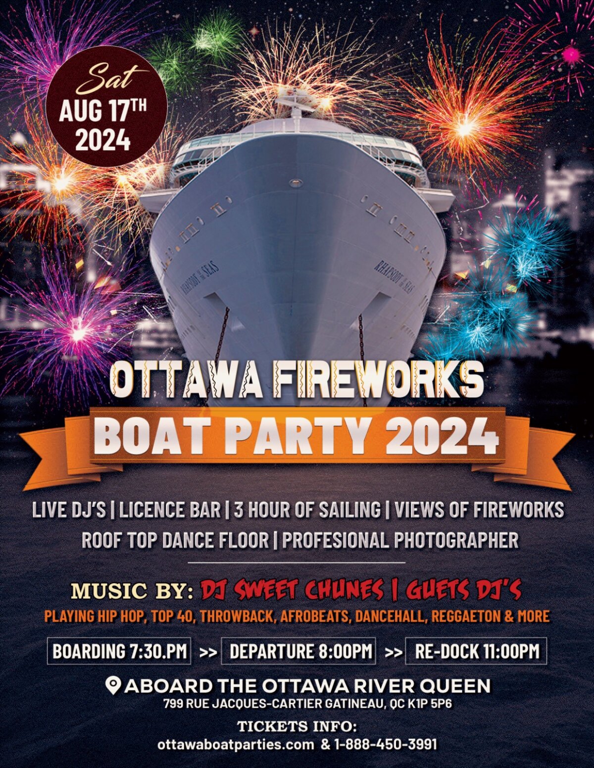 Ottawa Fireworks Boat Party Festival 2024