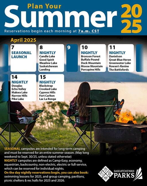 Saskatchewan Parks 2025 Summer Campgrounds Reservation Opens April 7