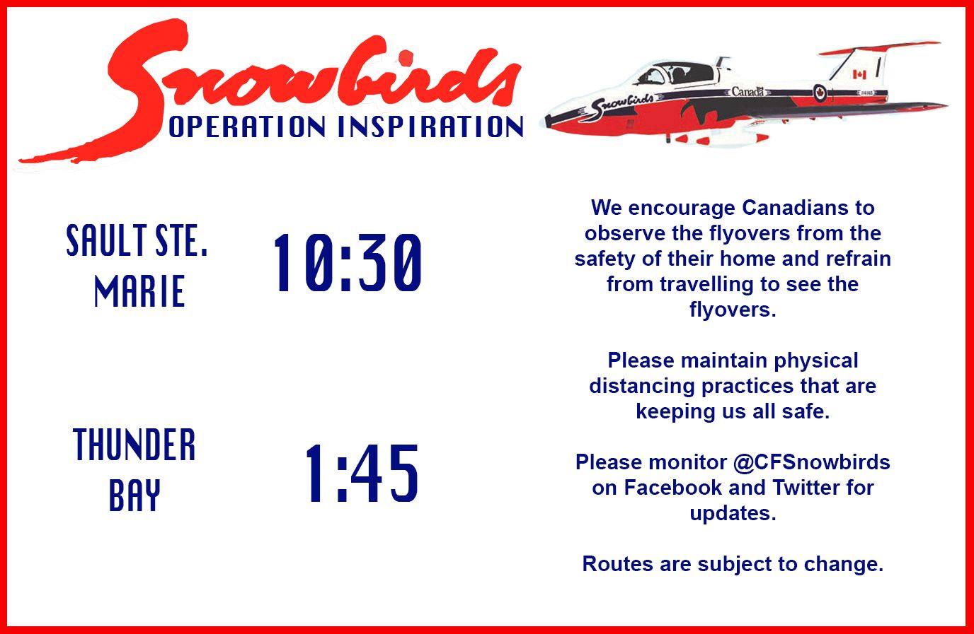 Snowbirds 11 May Schedule & 10 May Video Canadian Aviation News