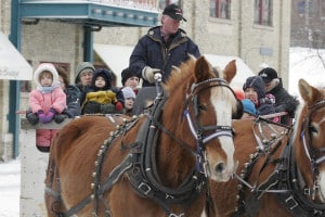 Horse-drawn wagon ride at the Forks Market in Winnipeg, Manitoba, Canada.