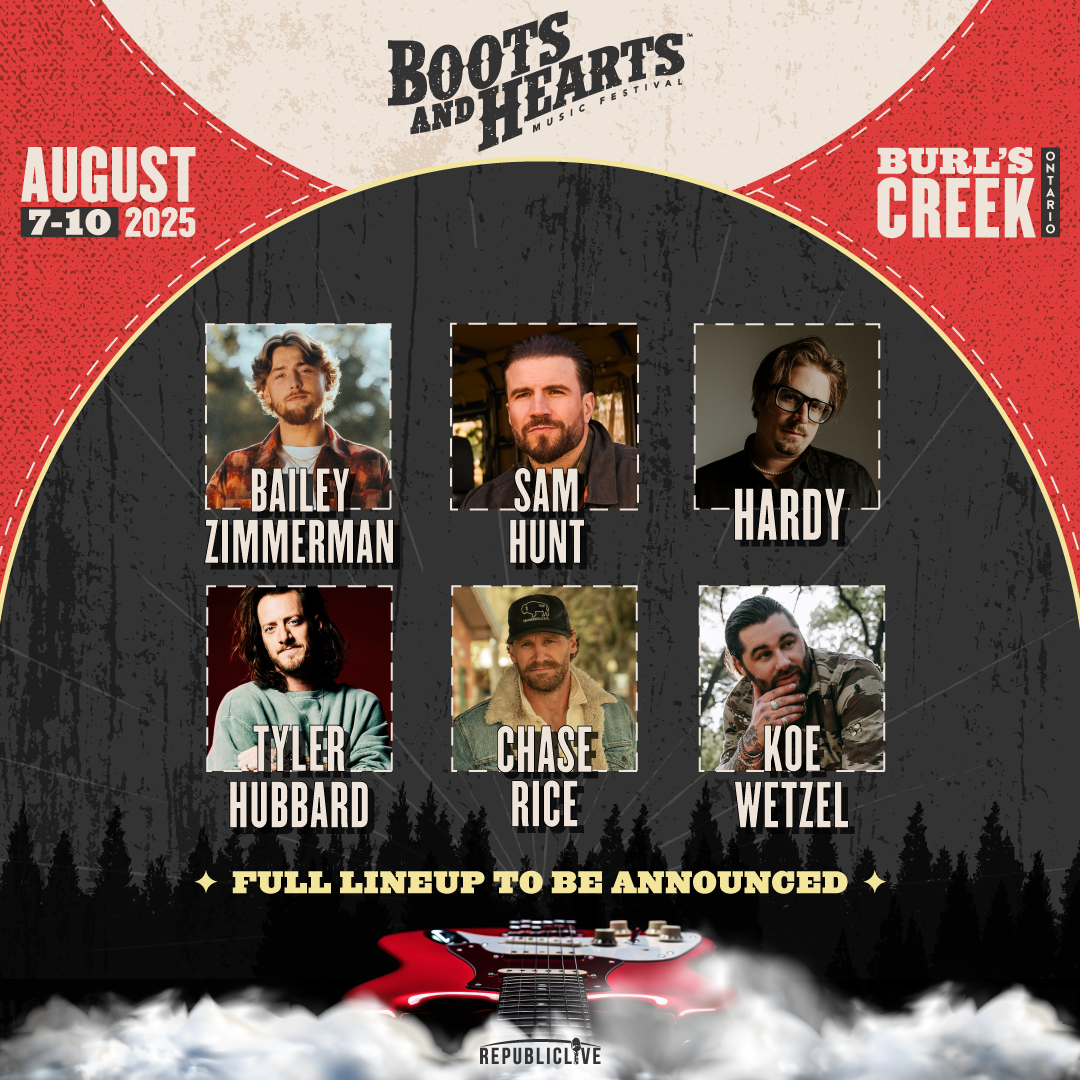 Bailey Zimmerman, Sam Hunt to Headline Ontario’s 2025 Boots and Hearts